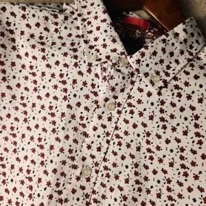 Heritage Report Collection Shirt Mens XL White Burgundy Floral 4-Way Stretch LS